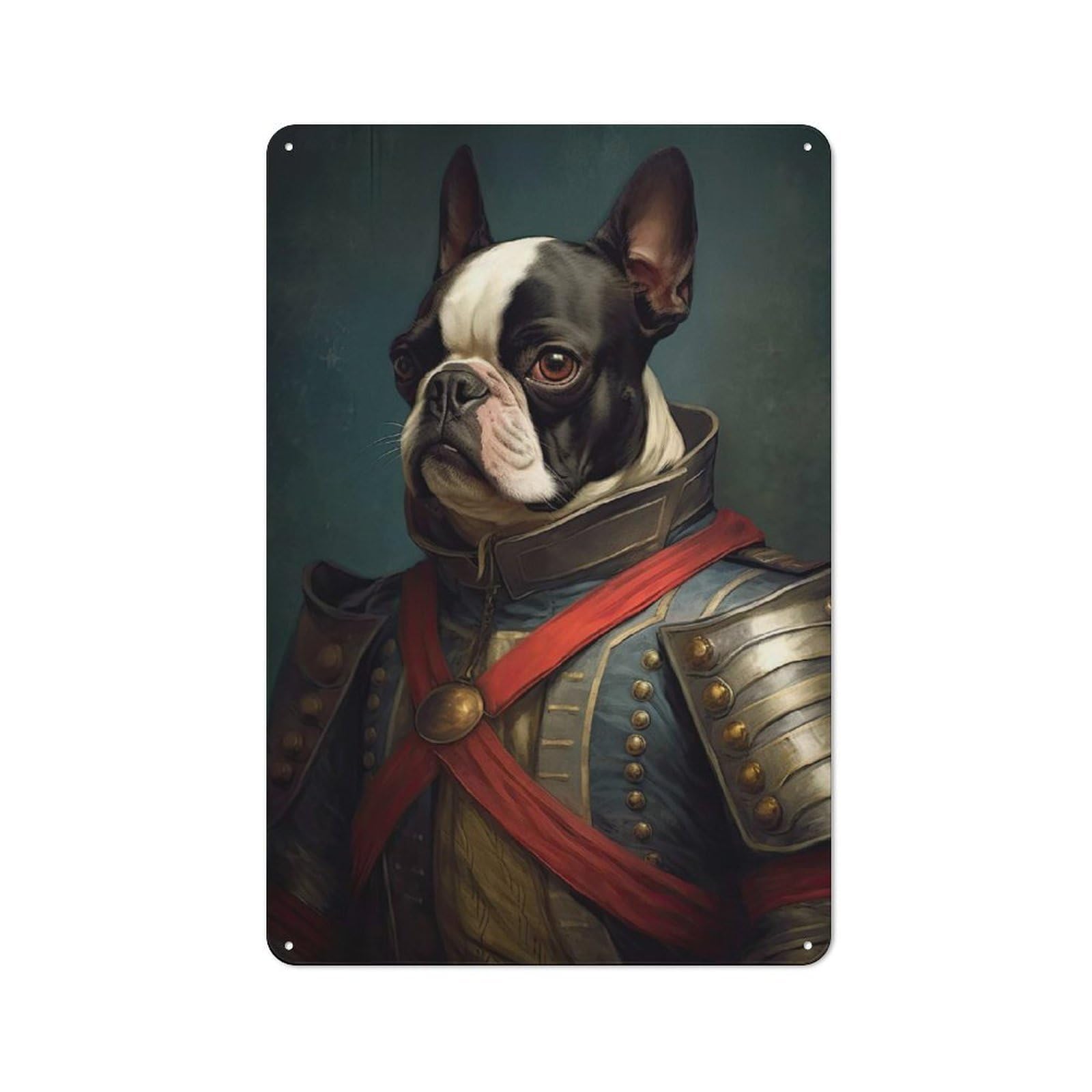 Junmoney Style-3 30X20cm Retro-Style Tin Sign With Boston Terrier In Military Attire For Garage Or Workshop, For Vintage Wall Decor Fans, For Metal Sign Collectors