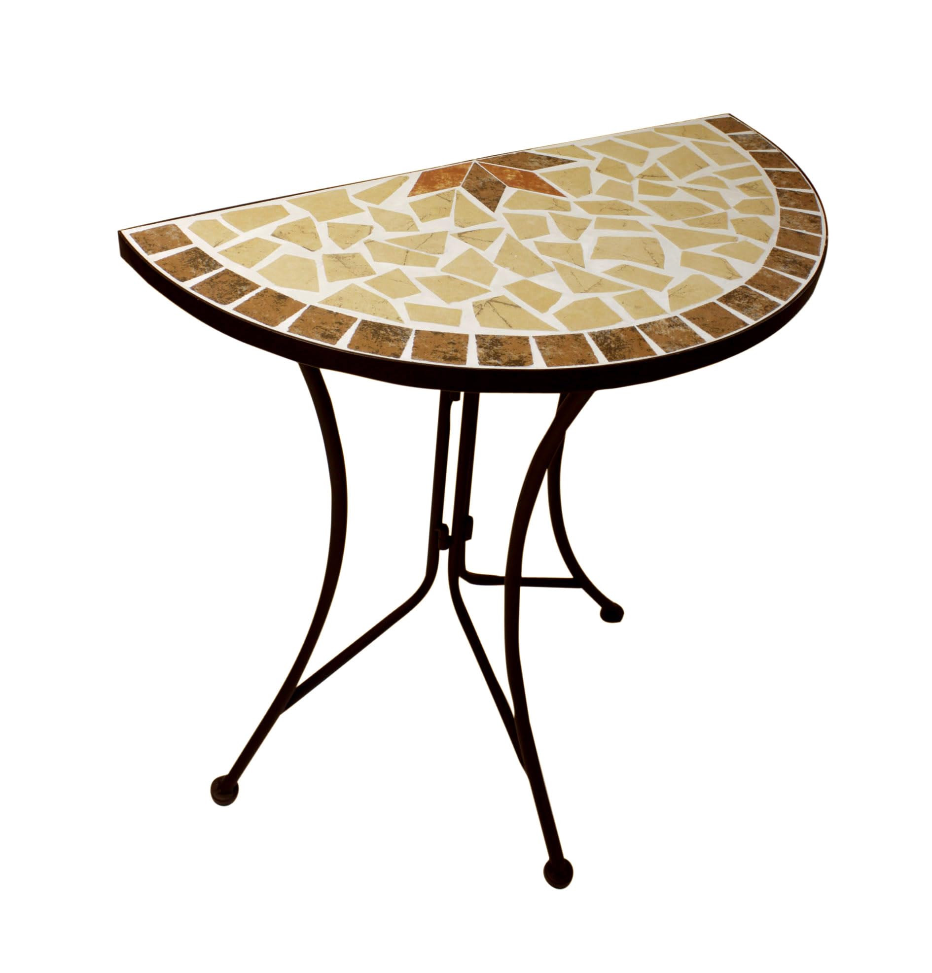 Spetebo Table d'appoint en métal avec plateau en mosaïque semi-circulaire - Table de jardin décorative pour balcon
