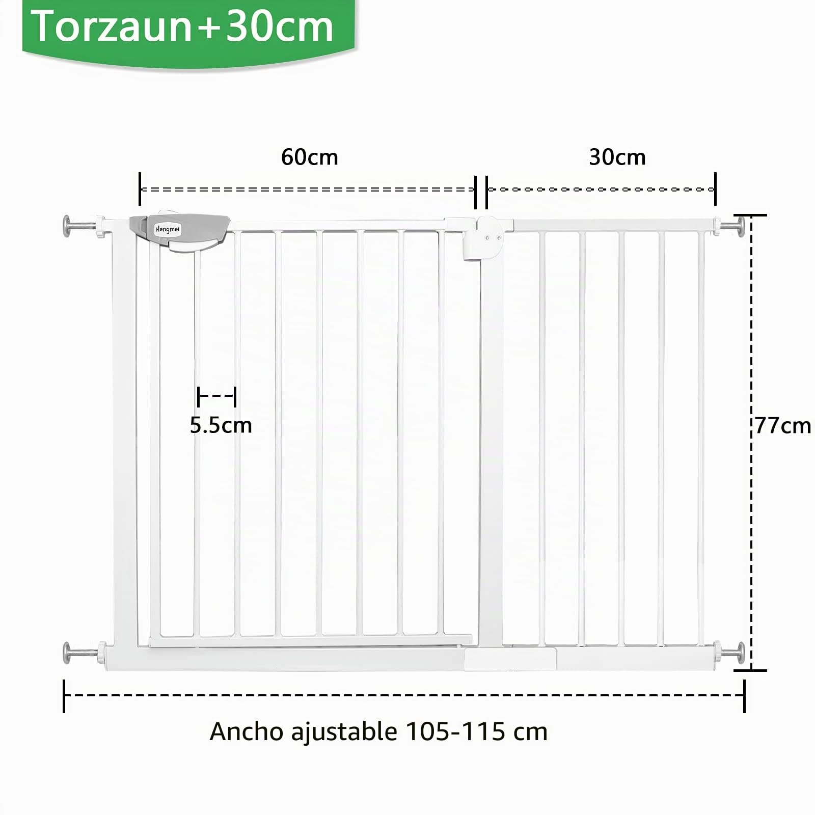 NAIZY Barrera de Seguridad de Niños para Puertas y pasillos Perros Escaleras Autoclose N Stop Sin Taladrar - 105-115cm (Blanco)