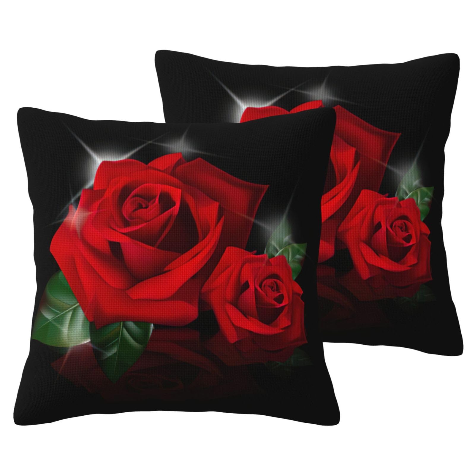 Housses de coussin imitation lin imprimé roses rouges lot de 2 pour canapé