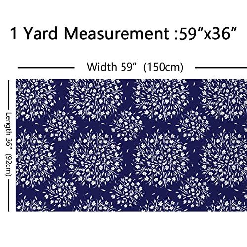 Floral Fabric by The Yard,Vintage Little Floral Upholstery Fabric for Chairs,Traditional Botanical Fabric for Upholstery and DIY Projects,1 Yard,(L92*W150cm) Navy Blue White - Image 2