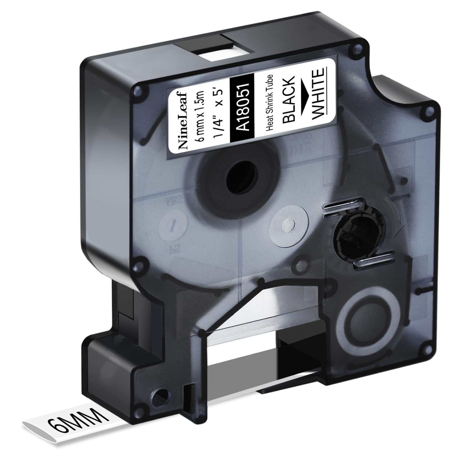 NineLeaf kompatibel für Dymo Rhino Industrie Schrumpfschlauch-Kabeletiketten 18051 S0718260 6mm x 1.5m Bänder Schwarz auf Weiß für Rhino 3000 4200 5000 5200 6000 3M PL150 Beschriftungsgerät, 40PK