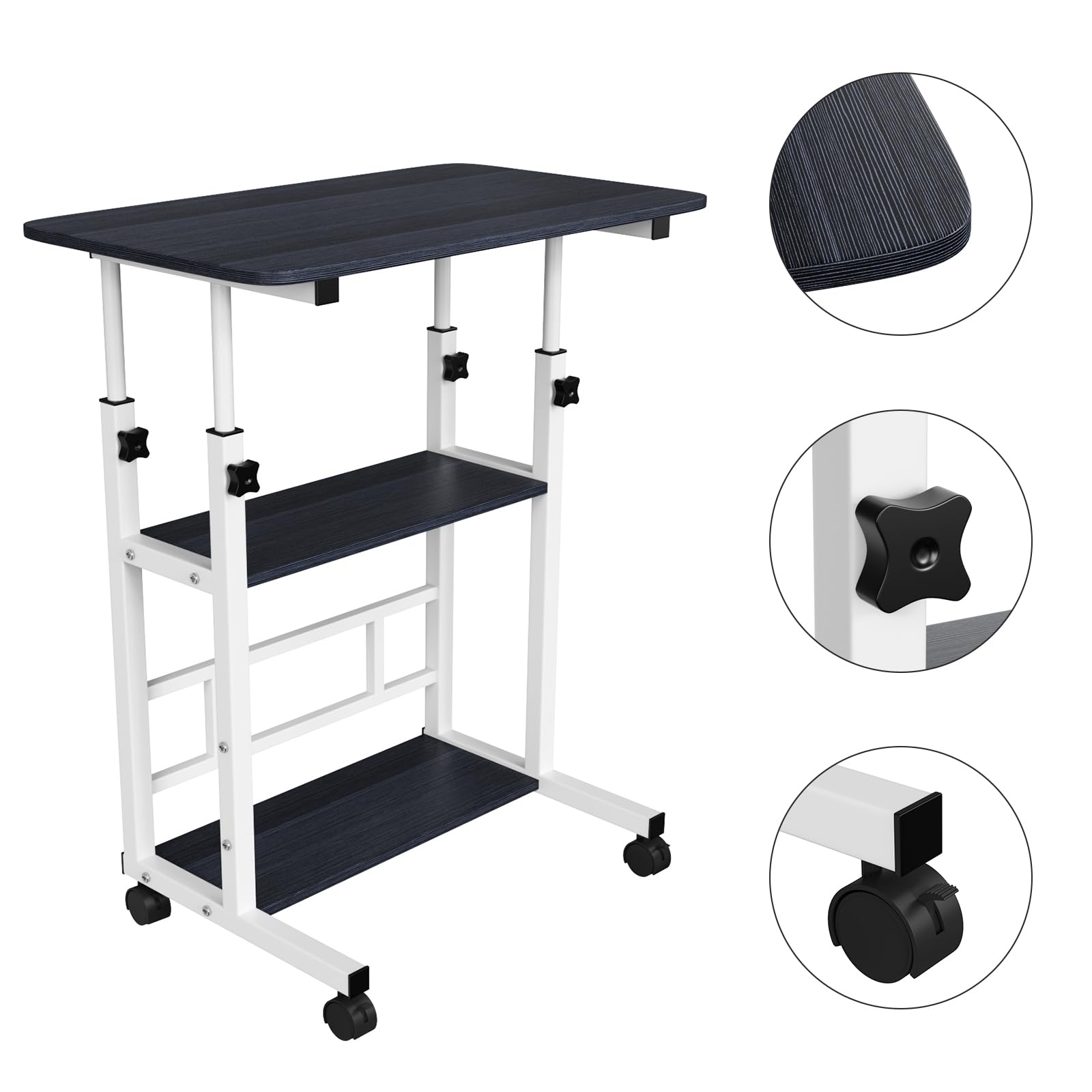 OHMG Tavolo Rotolante 60 x 40 cm, Scrivania, Letto Divano, Legno, Regolabile in Altezza 63-90 cm, Ruote, Tavolo Supplemento Angolo Regolabile, Camera, Divano, Legno