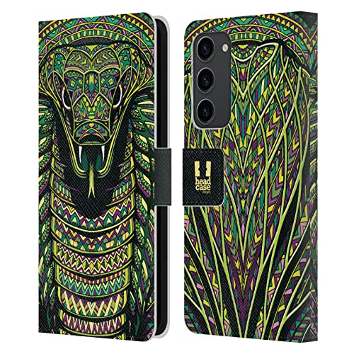 Funda de cuero tipo libro con serpiente azteca para Samsung Galaxy S23+ 5G Head Case Designs