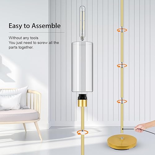 Miniatura 6 de BoostArea - Lámpara de pie moderna dorada con pantalla de vidrio - Lámpara de pie de diseño simple para sala de estar, dormitorio, oficina,