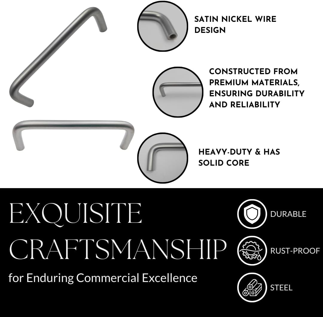 4-Inch Wire Handles, 20-Pack – Satin Nickel Commercial Cabinet Pulls, Brushed Chrome Drawer Handles, and Matte Chrome Office Cabinet Hardware