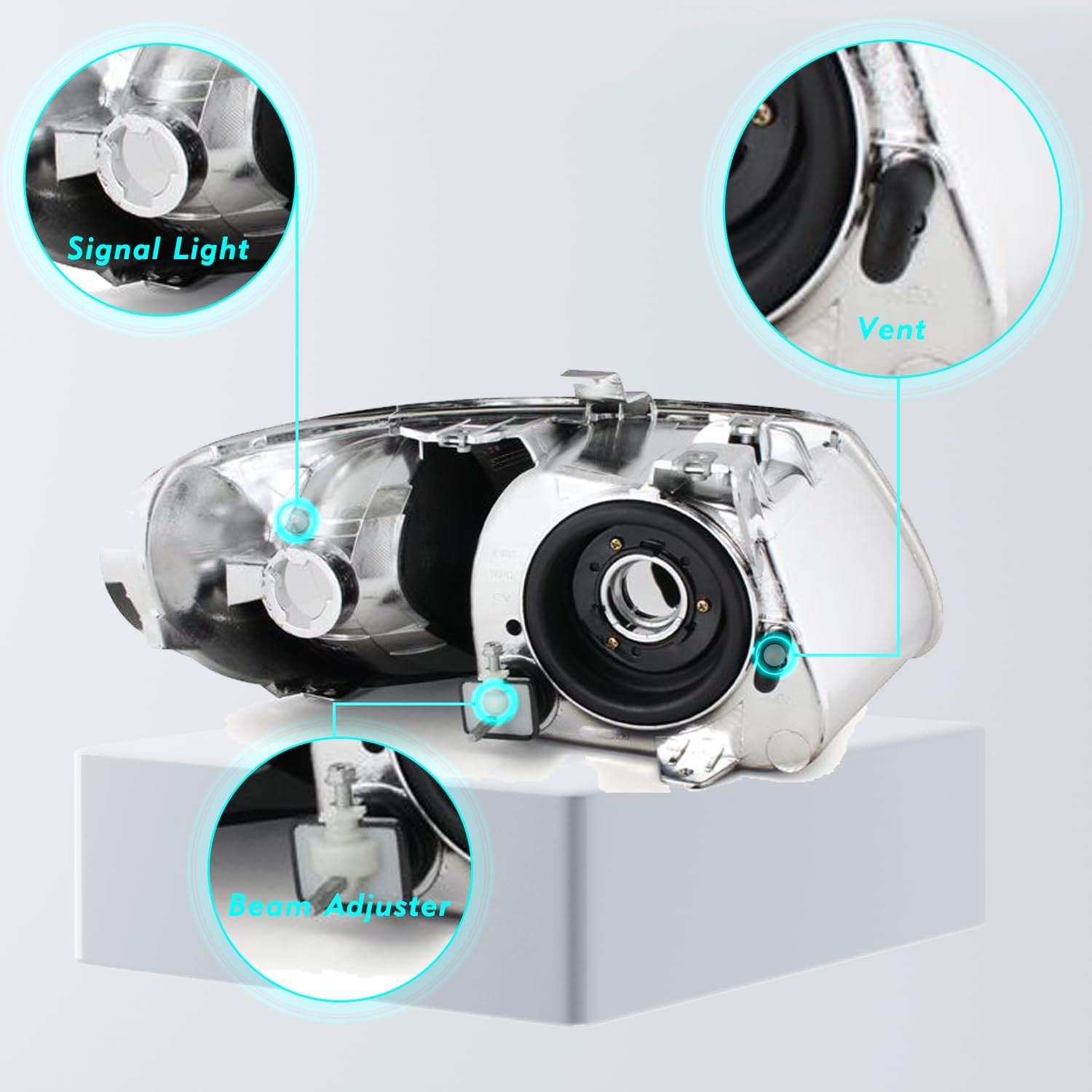 Headlight Assembly w/Bulbs Compatible with 01-07 Dodge Caravan / 01-03 Chrysler Voyager / 01-04 Chrysler Town and Country / 05-07 Town & Country (Fits Base Model ONLY)