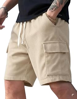 Arispo Classic Men's Ribbed Polycotton Relaxed Fit Cargo Stretch Shorts with Drawstring and 4 Pockets, Lightweight, Quick Dry Price In India