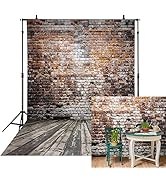 Allenjoy 5x7ft Fabric Vintage Brown Brick Wall with Wooden Floor Photography Backdrops Photo Back...