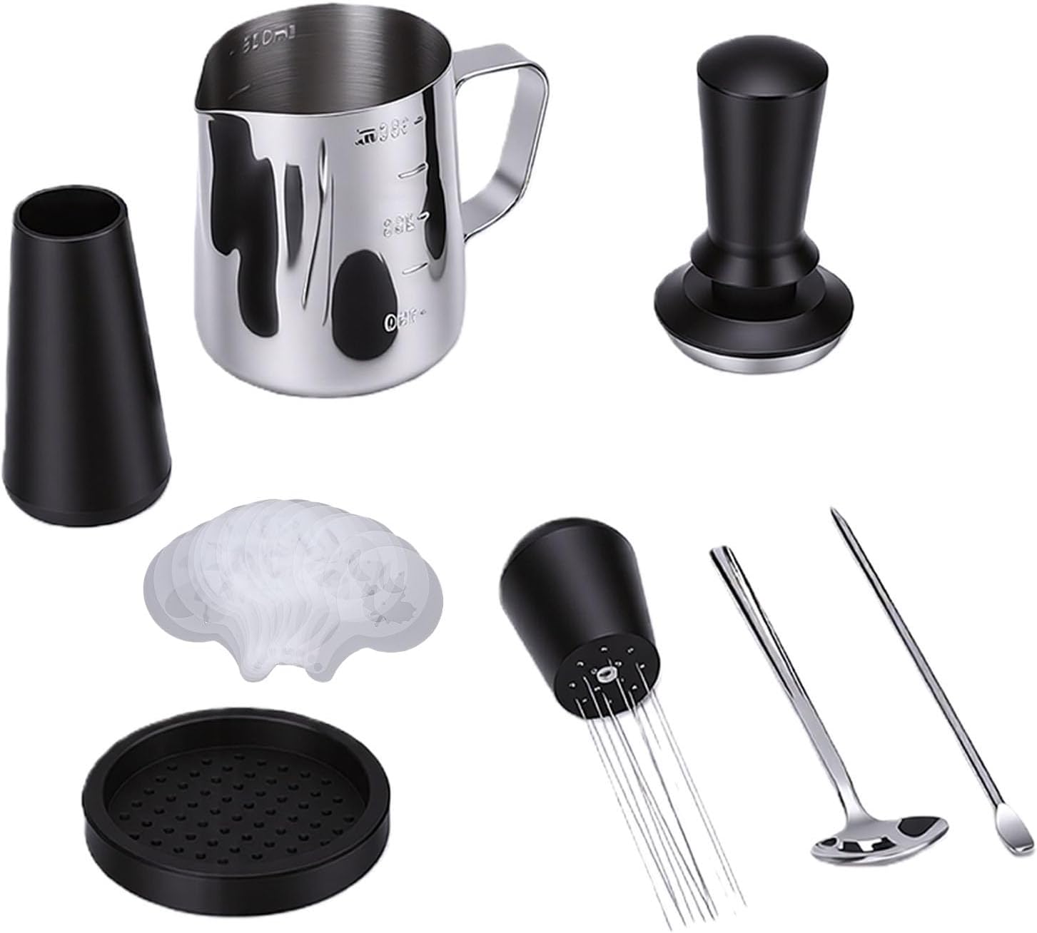 Adjustable Stainless Steel Coffee Tamper Kit 51mm, with Milk Frothing