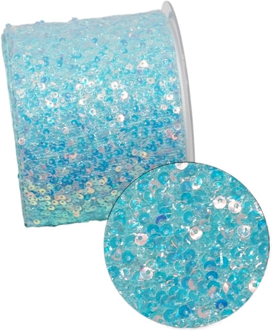 3 Inch 75MM Double Color Sequin Fabric Reversible Ribbon(Color 3,25 Yard roll)