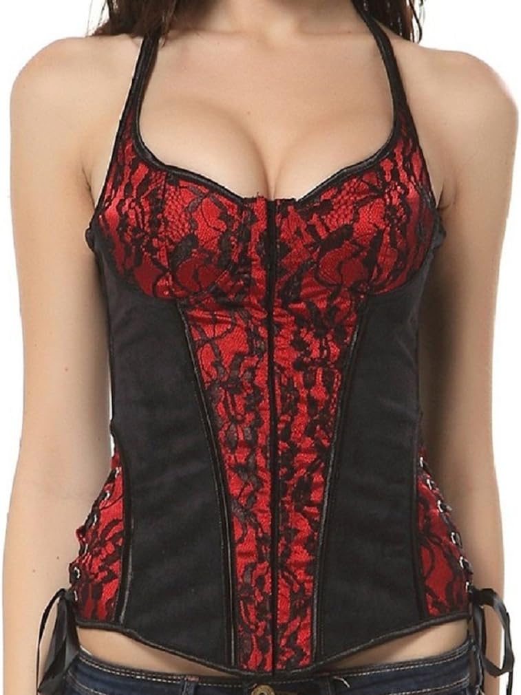 Halter Black Red Lace Waist Training Corset Top