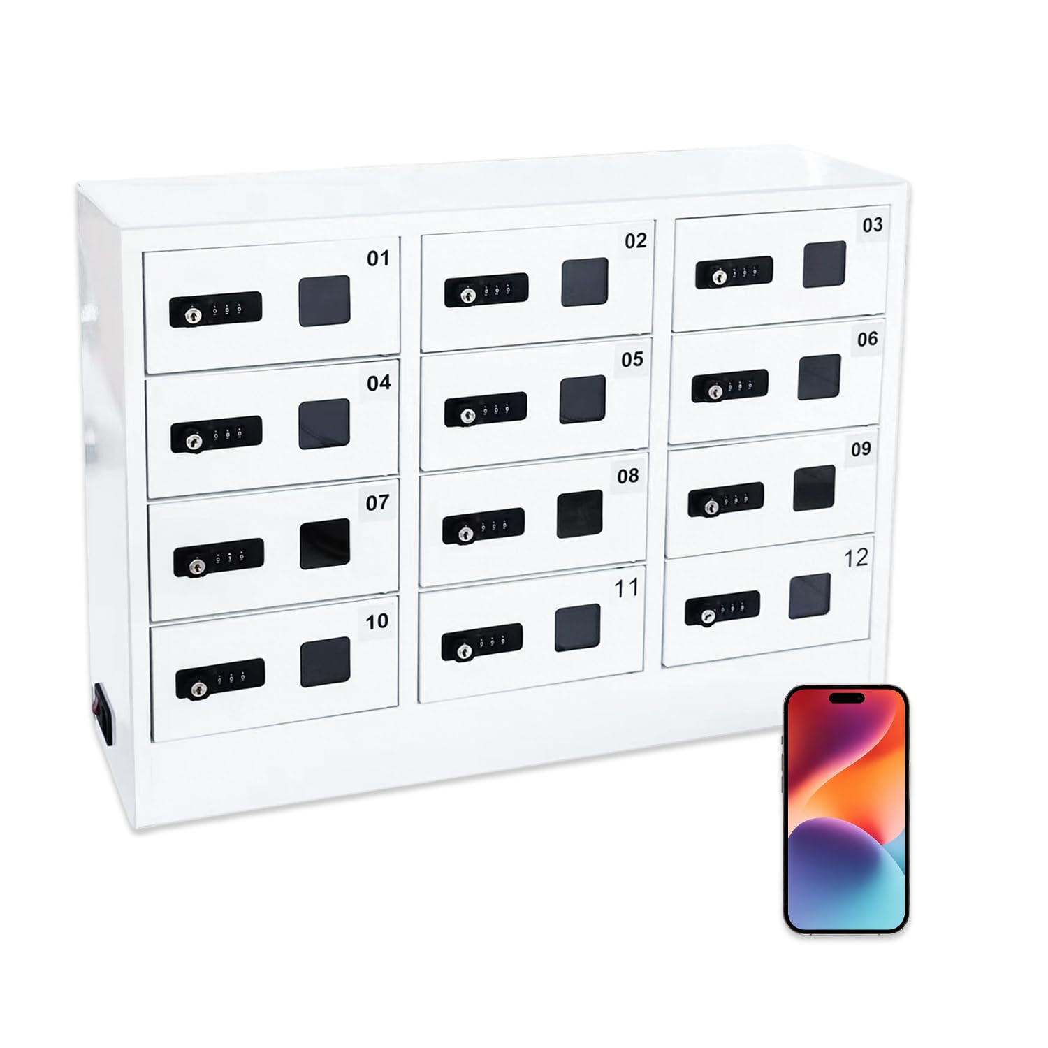WTRYRN 12-Compartment Charging Locker, Real-time Status Indicator, Full Circuit Protection, Flexible Mounting, for Meeting Room, Fitness Gym