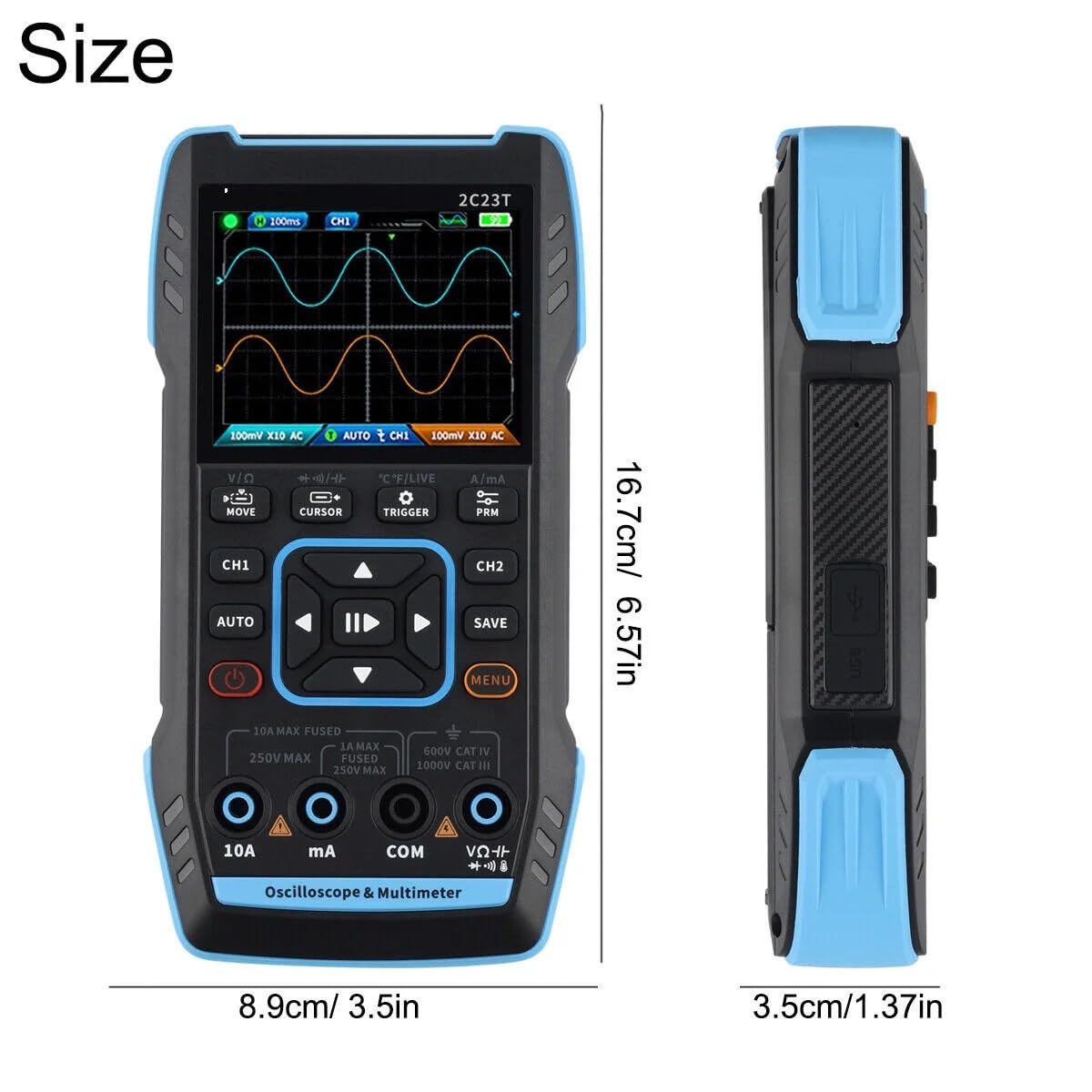 Yellow Tommy Handheld Dual Channel 3-in-1 10MHz 50MS/s Oscilloscope + Digital Multimeter + DDS Function Generator | 2C23T | - Image 2 thumbnail
