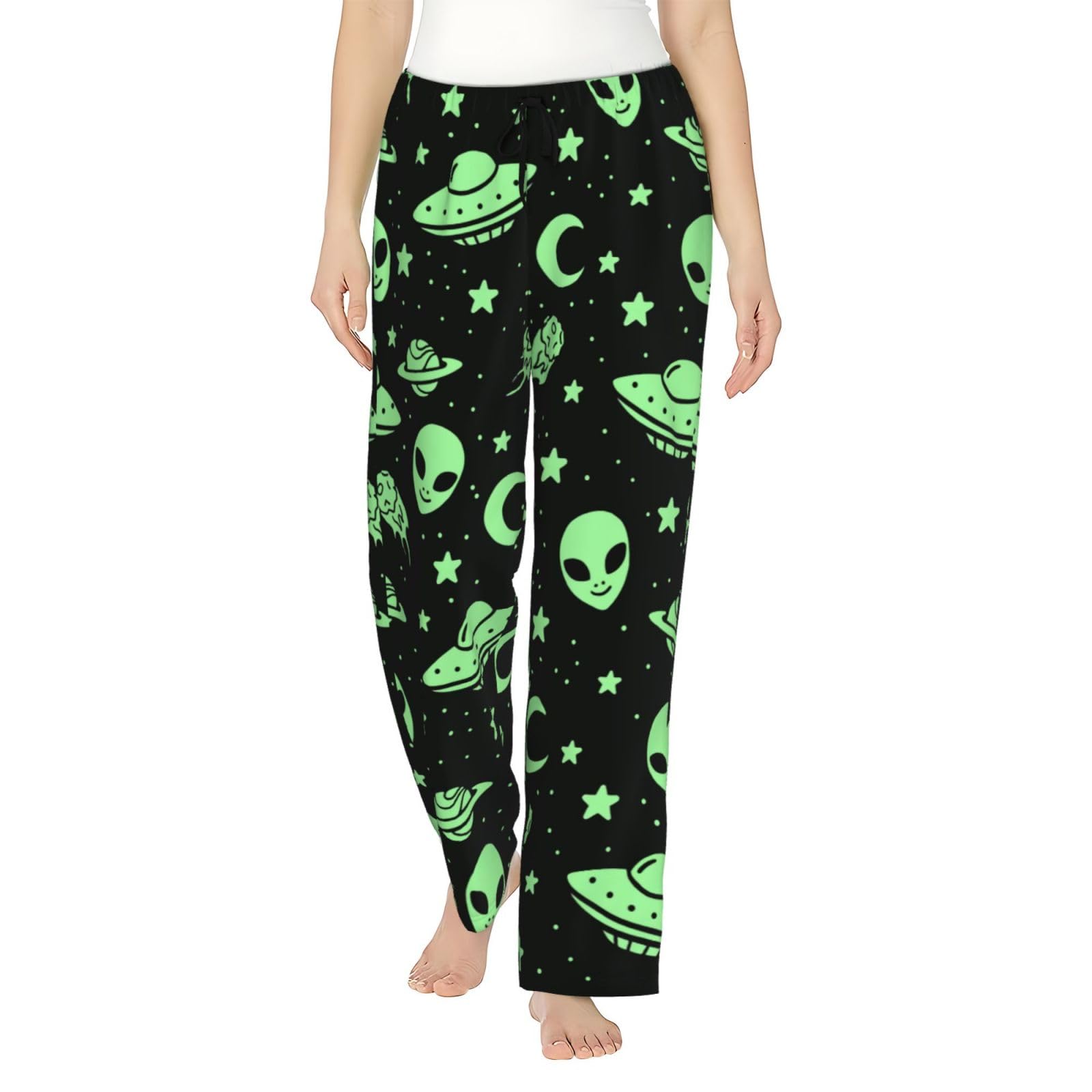 Lznjz Women's As Shown Pyjama Bottoms With Pockets, Moon Cartoon Alien Pyjamas Pants