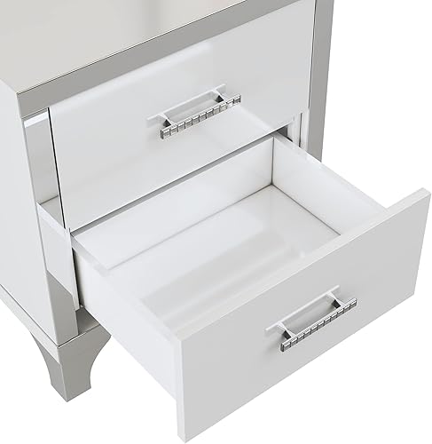 Miniatura 5 de Polibi Elegante mesita de noche de 2 cajones con mango de metal, mesita de noche con espejo pequeño con almacenamiento para dormitorio, sala de