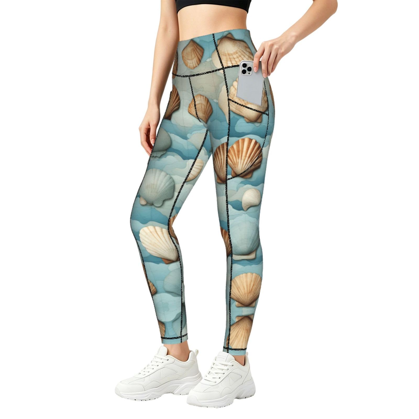 Leggings con bolsillos de estampado marino para mujer con soporte activo 8