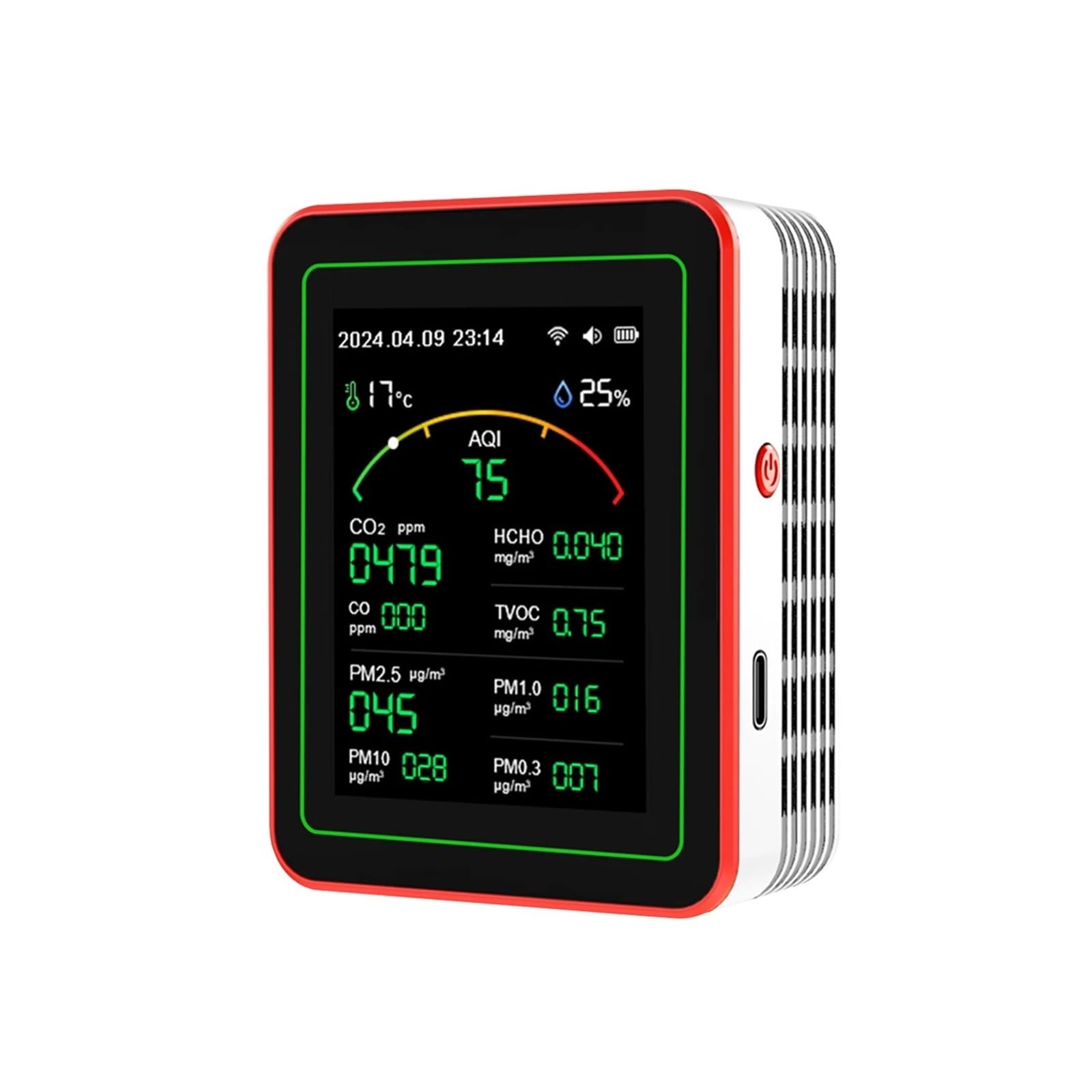 Qlnzagvfrde Bianco Air Quality Monitor, 15-In-1 Air Quality Detector Air Quality Monitor Carbon Dioxide Monitor