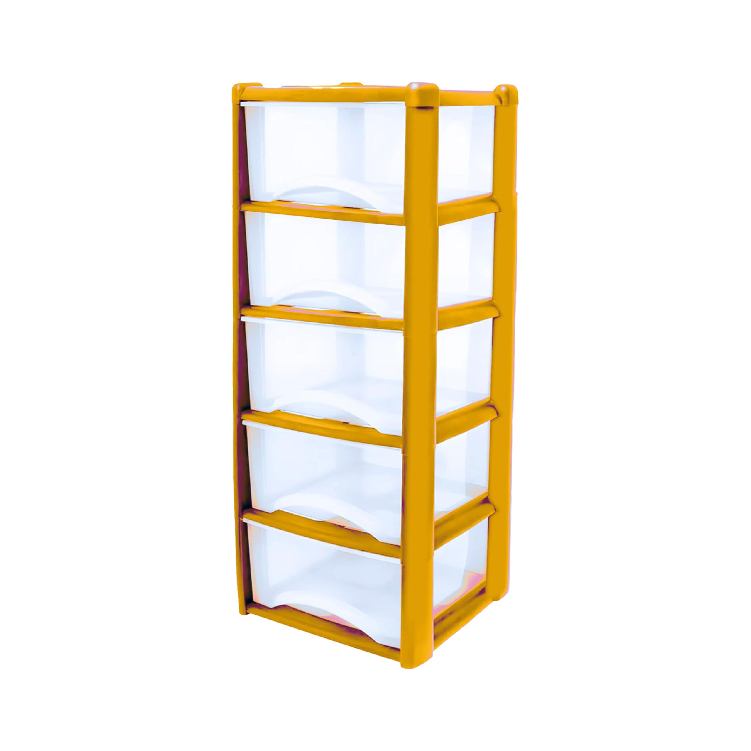 Neat. 5 Plastic Storage Drawers Unit with See-Through Drawers, Compact Vertical Design – Durable Plastic, Ideal for Organizing Office Crafts, and Household Items, 100cm x L39cm x W39cm -Yellow