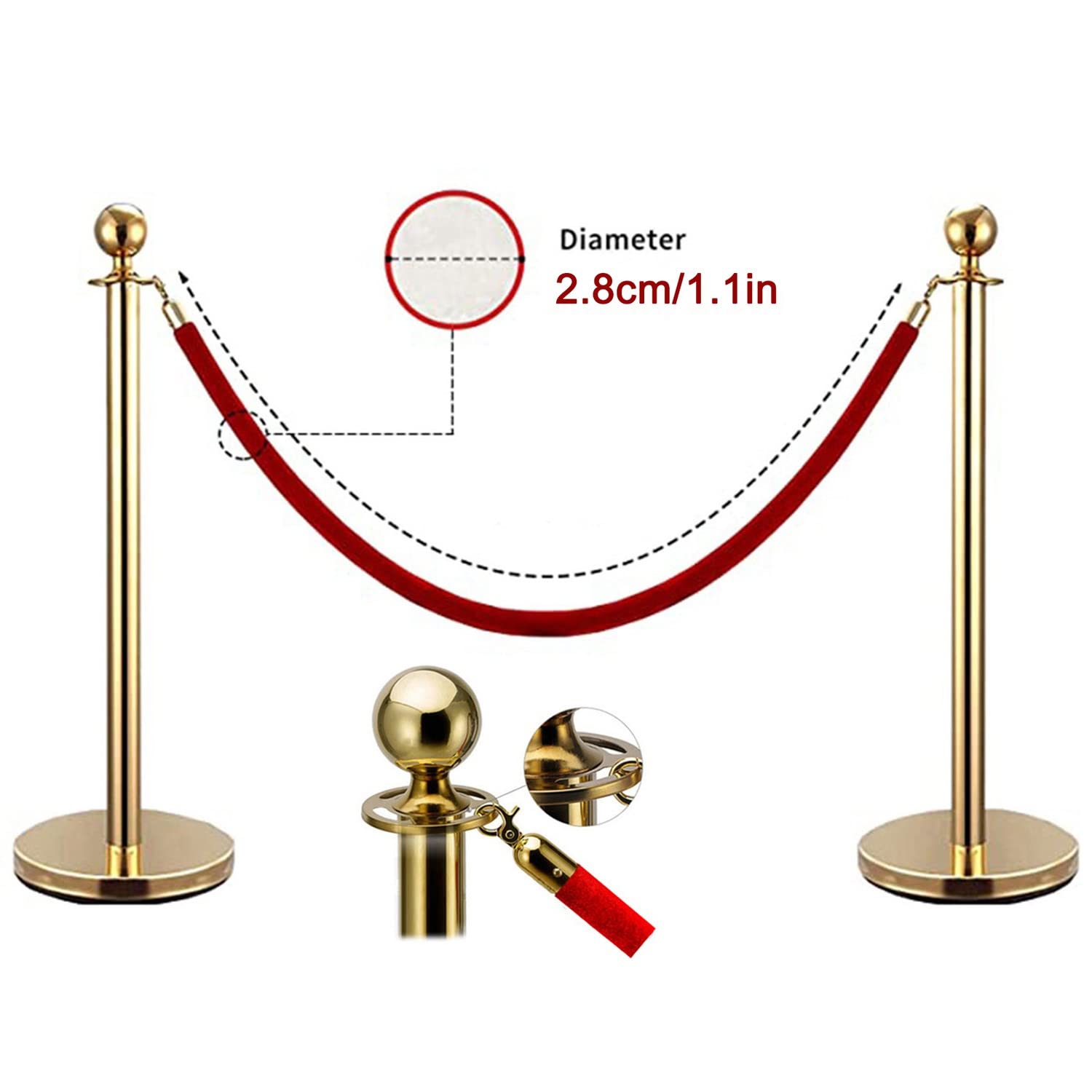 Zestaw linek Premium Red Velvet Stanchion – 2 sztuki, bariera kolejki VIP z haczykami, idealna do zarządzania wydarzeniami, kontroli tłumu i eleganckich akcesoriów do kolejki linowej