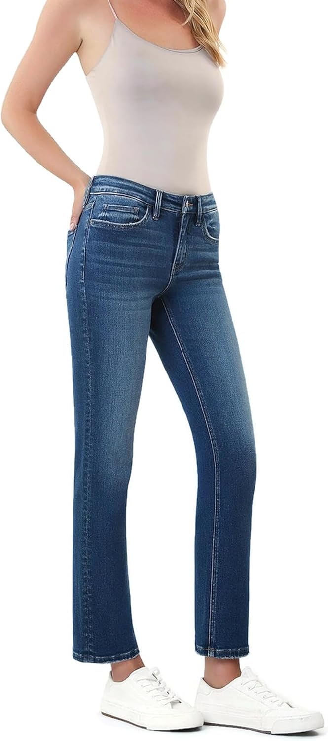 Lovervet by VERVET Women's Comfort Mid Rise Ankle Slim Straight Jeans