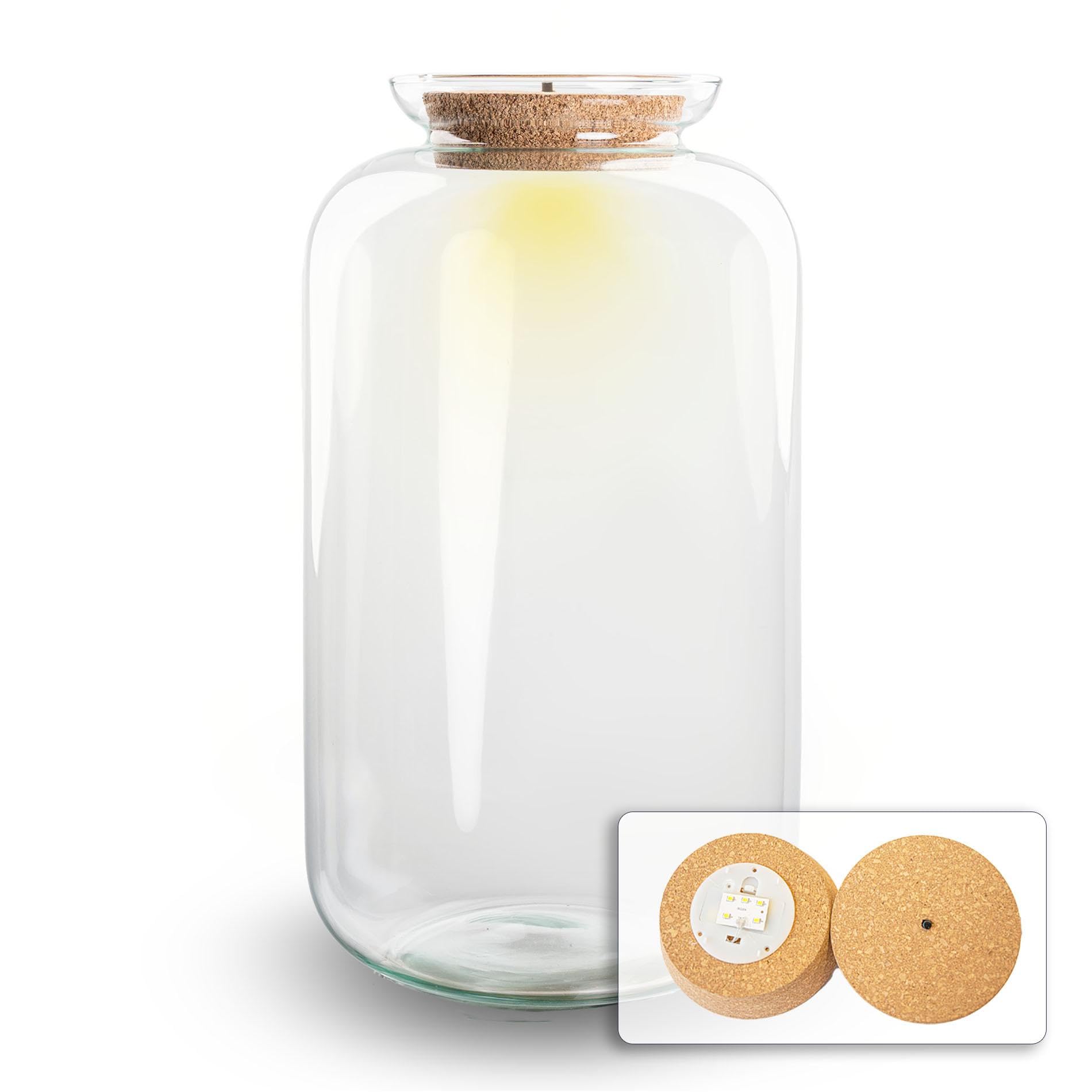 Terrarium-Flasche aus Recyclingglas mit LED-Beleuchtung, Deko, 23x43 cm