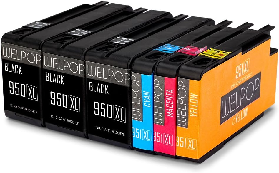 WELPOP 950 Replacement for HP 950XL 951XL Ink Cartridge, 1Set+2Black(with Latest Chips), High Yield, Compatible with HP Officejet Pro 8600 8610 8620 8630 8640 8660 8100 8615 8625 251dw 276dw Printer