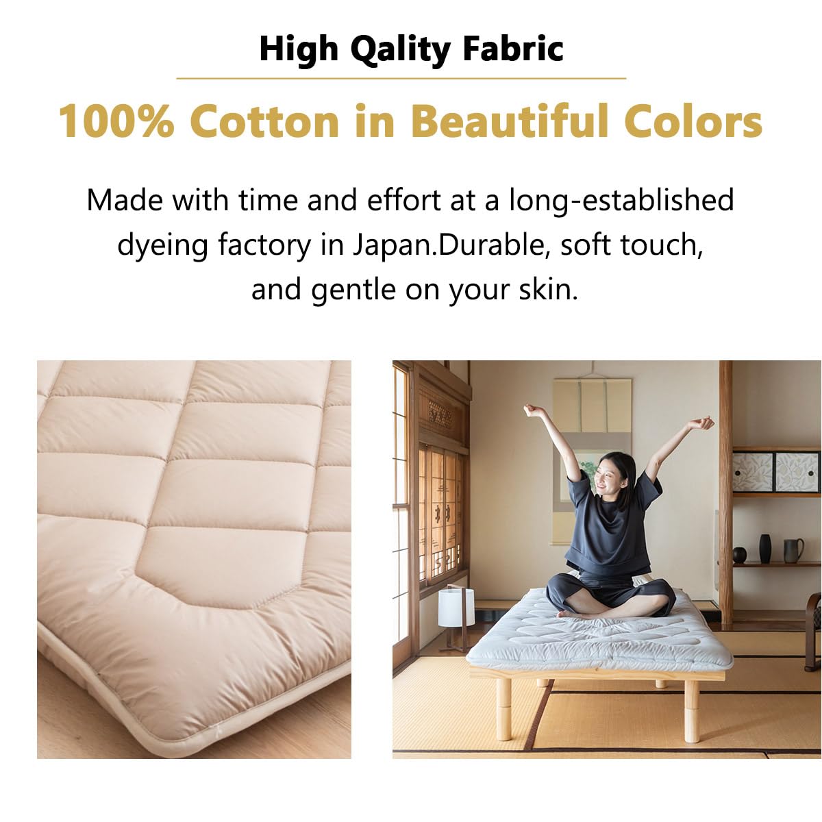 EMOOR Materasso Futon Giapponese da Pavimento Anti-Sag 90 x 200 cm Grigio Prodotto in Giappone, 100% Cotone Chip Foam Letto Pieghevole Shikibuton Tatami Mat Made in Japan