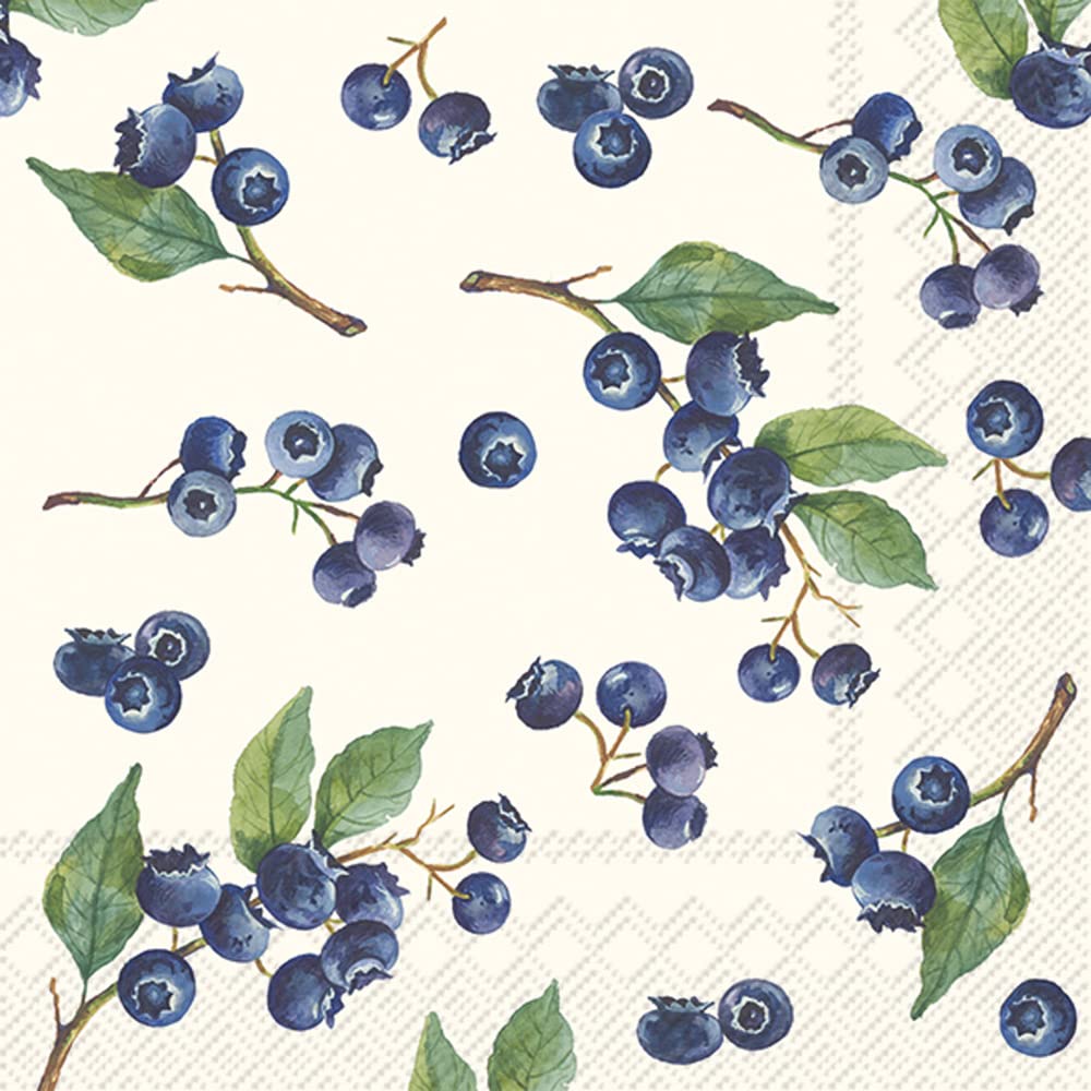 IHR Ideal Home Range Cocktail Napkins Disposable 3-Ply Paper Party Napkin Pack, 5" x 5", Blueberries, 20-Count