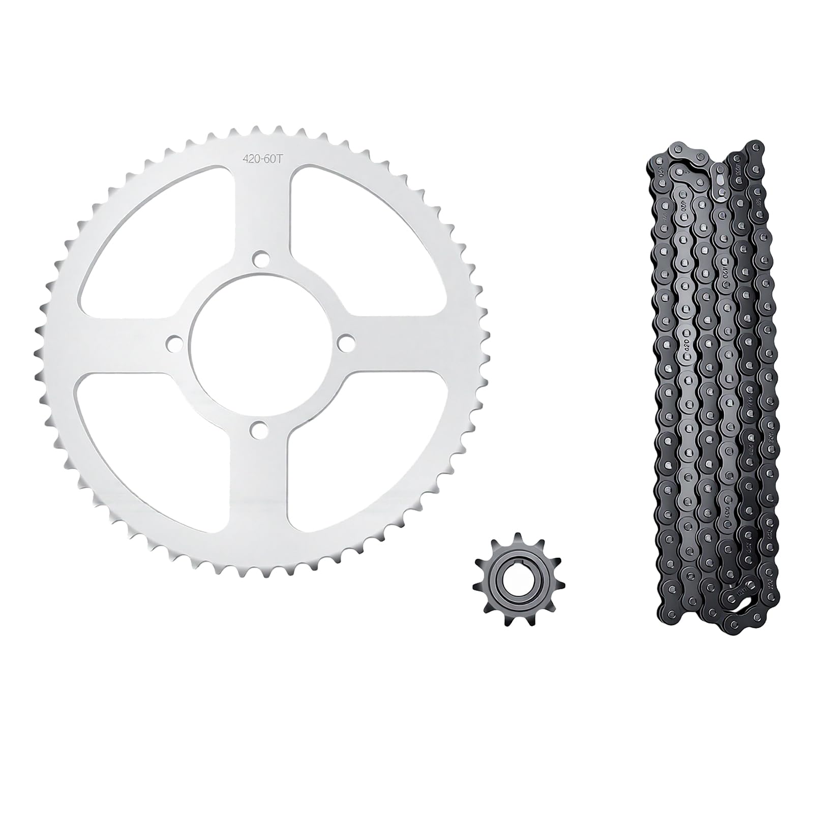 Akozon Juego de Transmisión 420 con Cadena 146E, Piñón 11T Delantero y 60T Trasero. Hecho de Material Resistente y Duradero para Transmisión de ATV, Moto Quad.