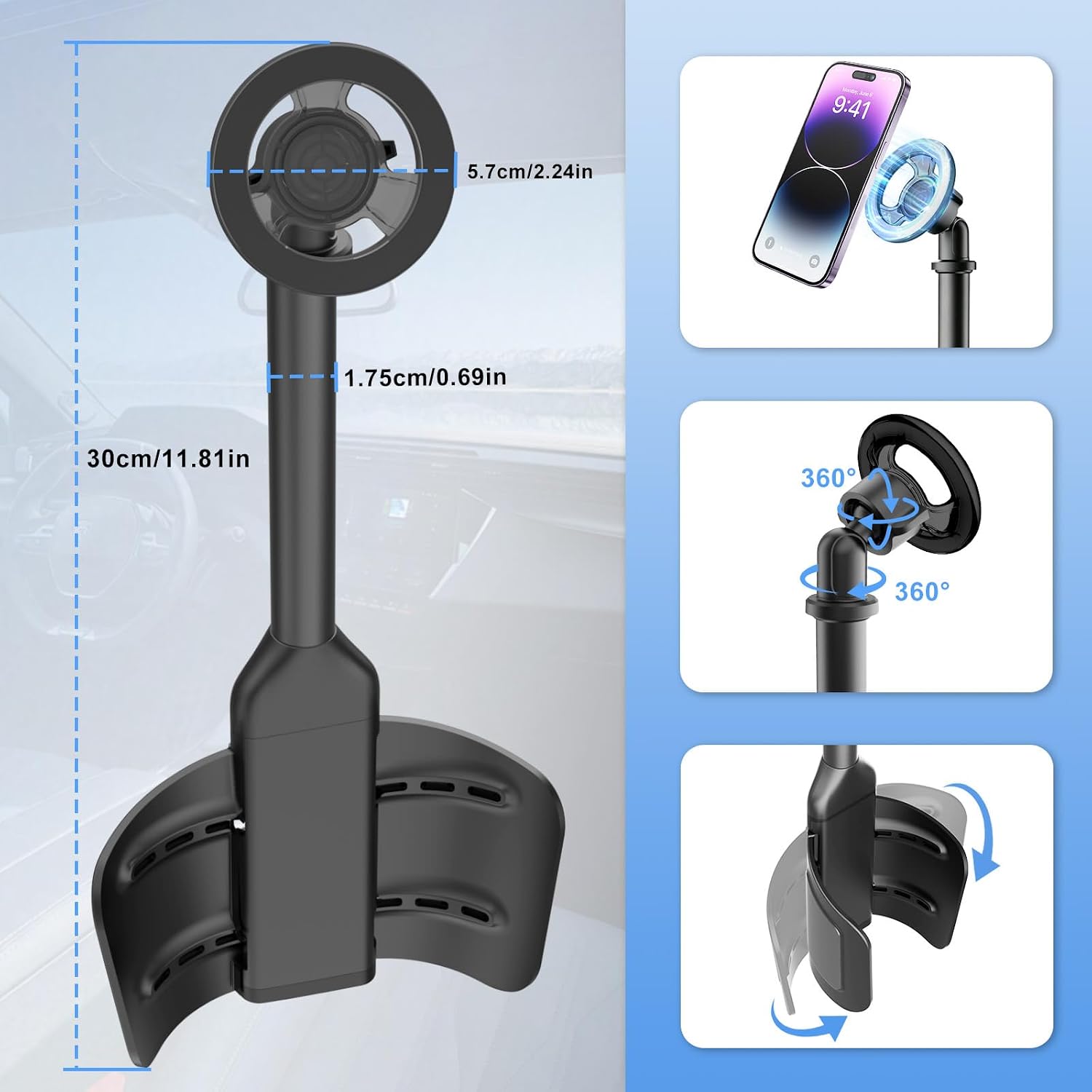 LenTok Magnetic Cup Holder Phone Mount for Car, 2 in 1 One-Hand Operation Adjustable Vehicle Cupholder Expander Phone Holder, Compatible with iPhone Android Smartphones
