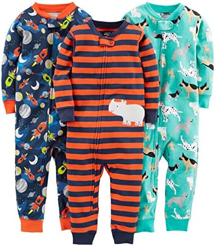 Simple Joys by Carter's Baby Boys' Snug-Fit Footless Cotton Pajamas, Pack of 3, Dogs/Space/Stripe, 18 Months