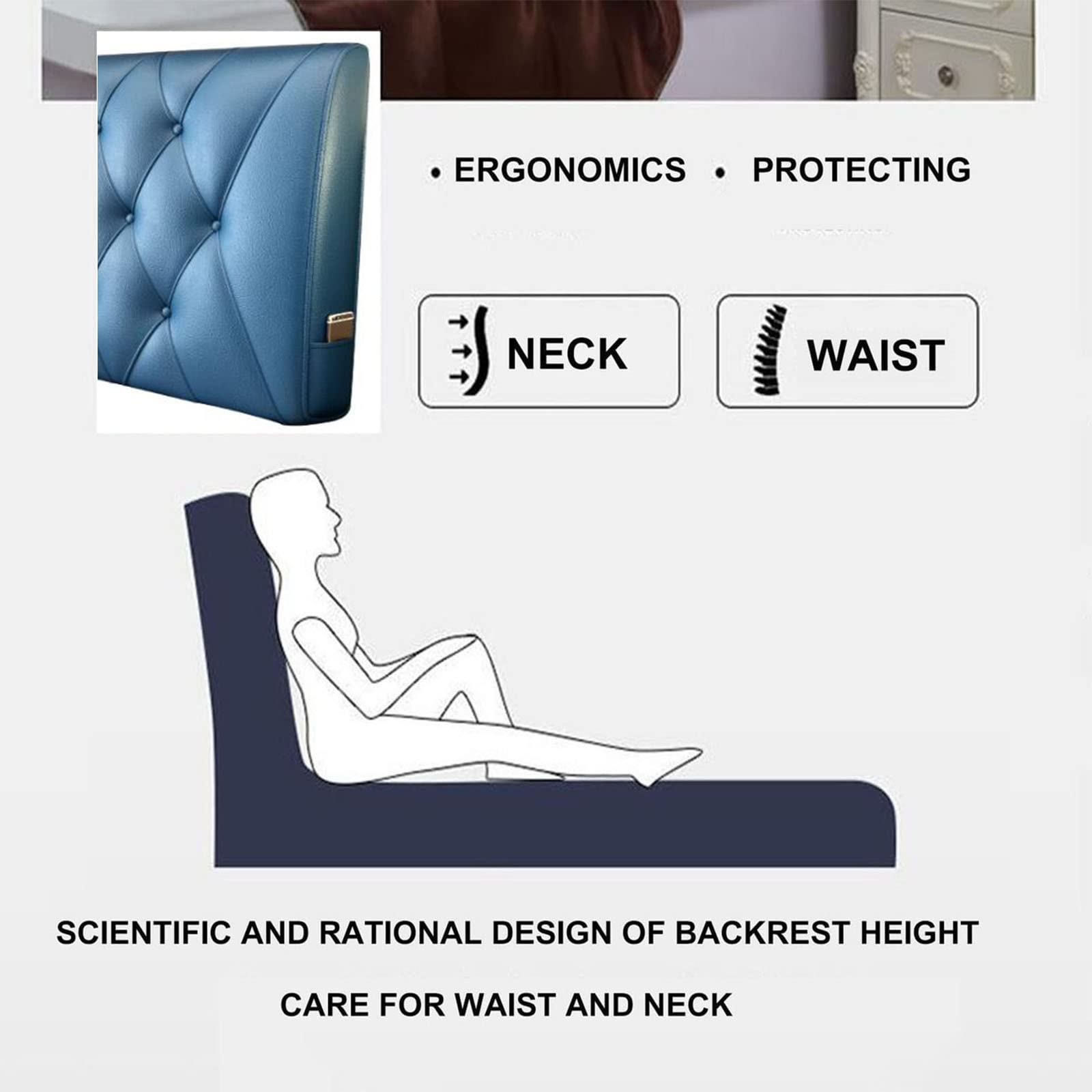 (FR:Tête de lit capitonnée en Similicuir Souple, tête de lit capitonnée à Boutons pour lit Double/Queen/King Size, étui Souple, Coussin de Soutien, à Utiliser avec Une tête de lit, Blanc,