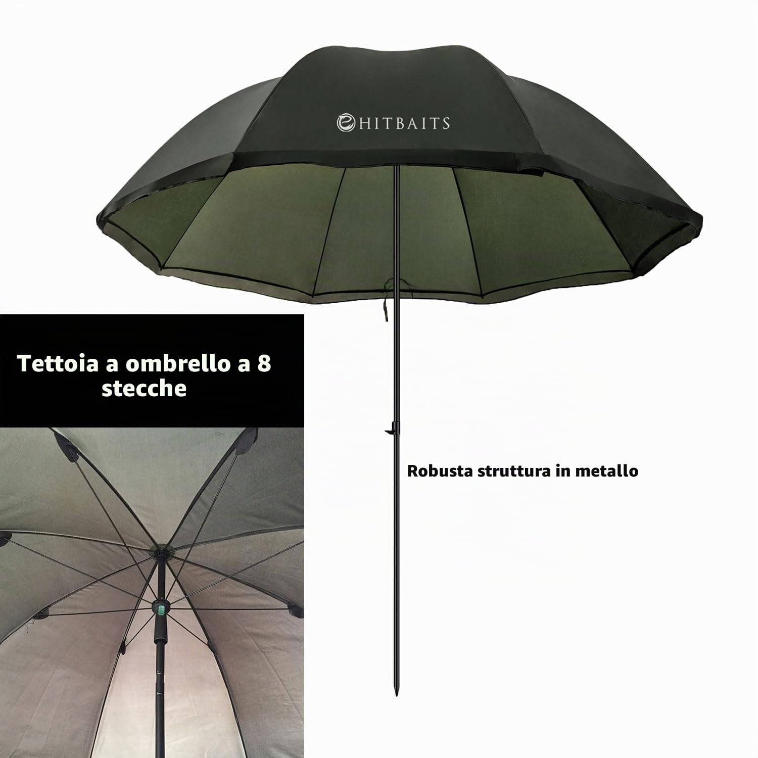 Ombrellone da Pesca Impermeabile, Ombrello Grande, Antivento, Accessori da Pesca, Facile da Montare, Rimovibile, Apertura Rapida, Durevole, con Finestre e Tettuccio Regolabile, 240 cm, Nero