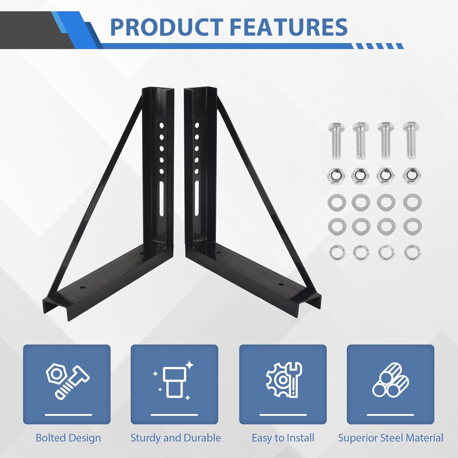 Bolted Steel Mounting Brackets for Trailer Tongue Box，18"x18"，Set of 2- Black.