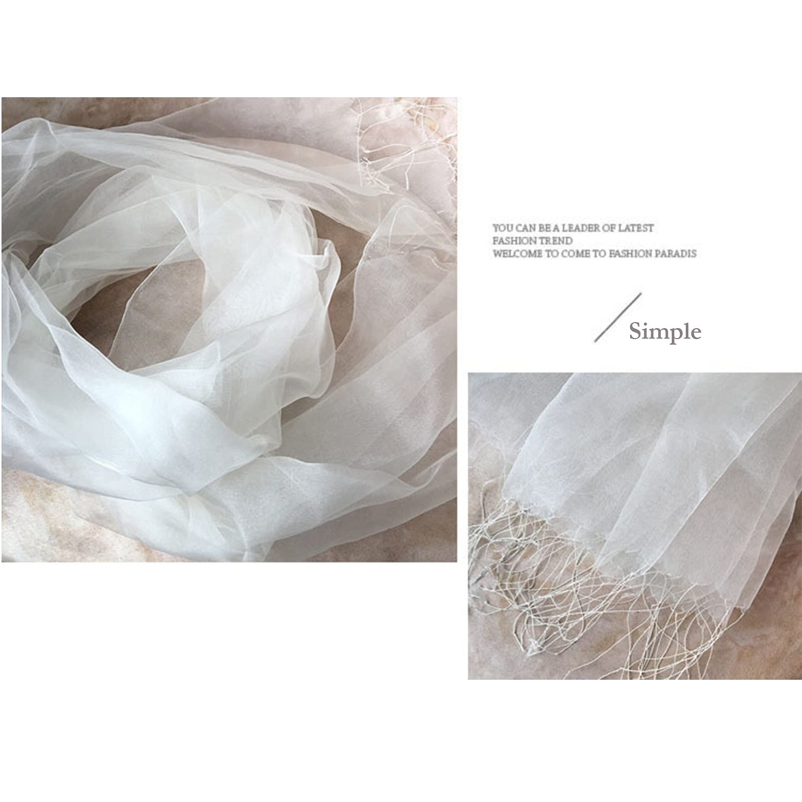 Sciarpa da Donna in Seta di gelso, Classica, Fatta a Mano, Elegante, Lunga, Tinta Unita, Leggera (Colore: Bianco, Dimensioni 70 x 180 cm) (Bianco)