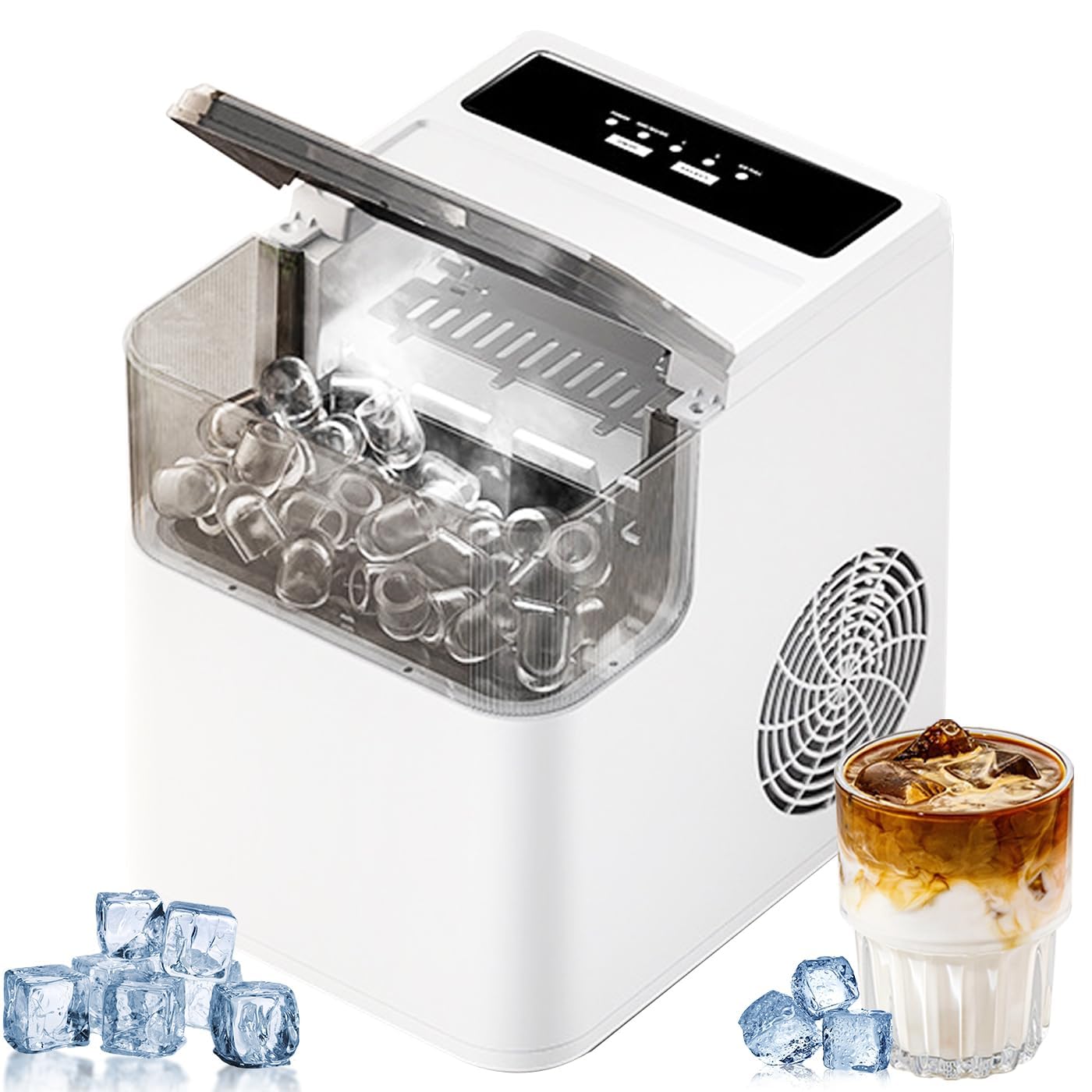 Macchina per Produttore di Ghiaccio per controsoffitto - 12 kg/26 libbre al Giorno, 2 Dimensioni di Ghiaccio Proiettile, stoccaggio da 500 g | Portatile e Piccolo, Rende Il Ghiaccio Chiaro | per casa
