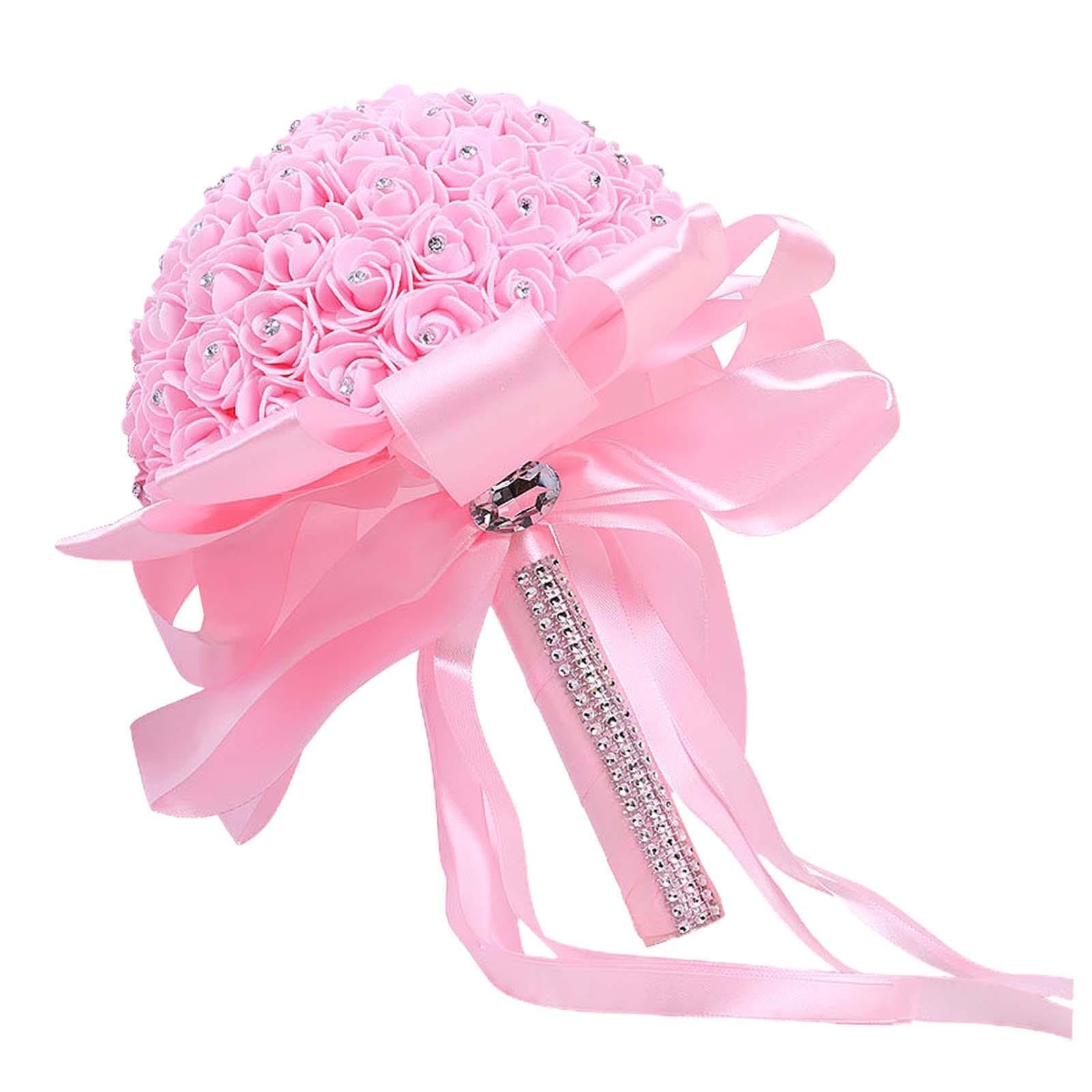 Zambuph Bridal Bouquet Wedding Bridal Bouquets Artificial Roses Flowers Craft Unique Bouquets Emphasize Personalized Expressions Of Love Bride Bouquet, pink, 26x22.5CM