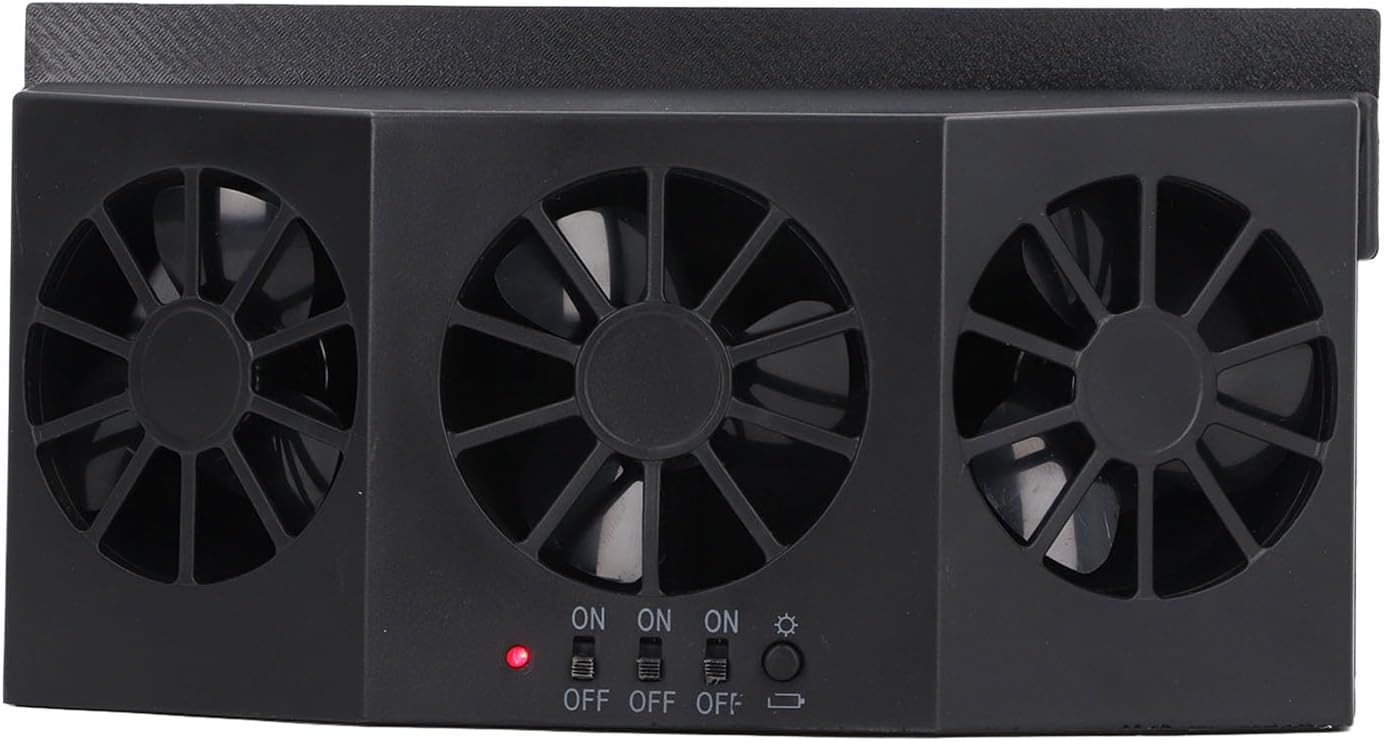 Car Exhaust Fan Solar Powered 3 Fan Ports Independent Control Ventilation Cooling System for Car Odor Removal Heat Dissipation ABS Black