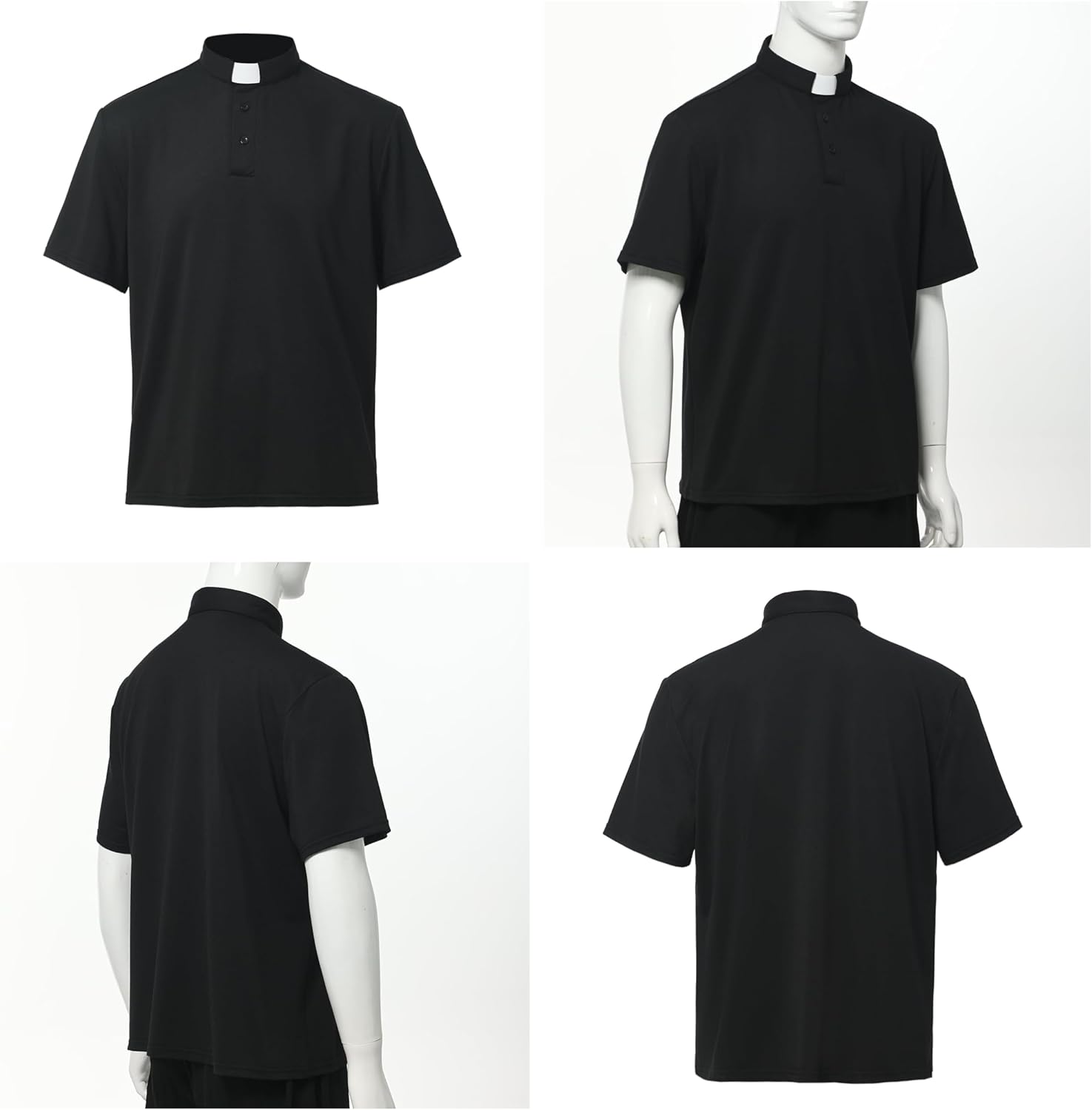 Men's Clergy Tab Collar Polo Shirt Short Sleeve Pastor Minister Preacher Shirt