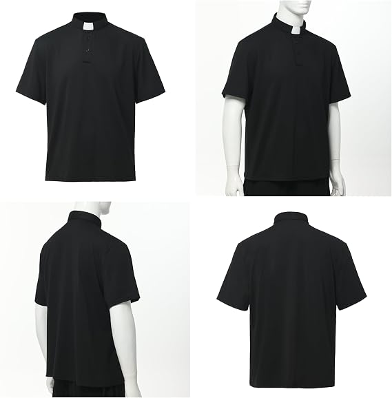 Men's Clergy Tab Collar Polo Shirt Short Sleeve Pastor Minister Preacher Shirt