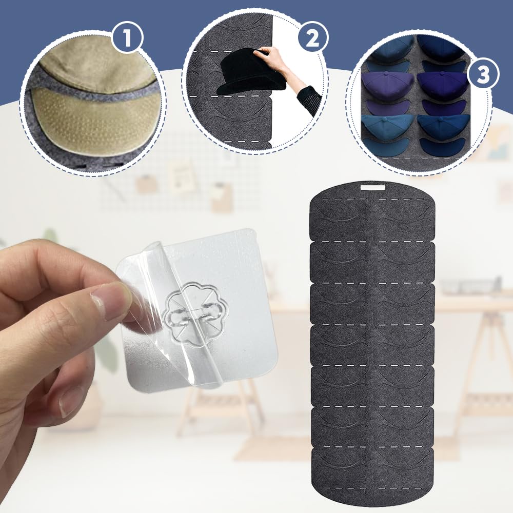 2 étagères Porte Pour Casquettes – Chacune Tient 7 Casquettes, En Feutre Doux, Facile à Accrocher Derrière Une Porte, Gain De Place