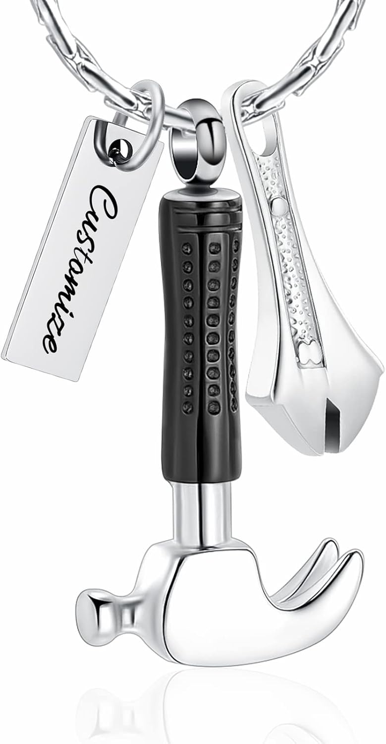 constantlife Hammer Wrench Urn Necklace for Ashes Cremation Memorial Pendant Stainless Steel Custom Keepsake Jewelry Gift for Women Men