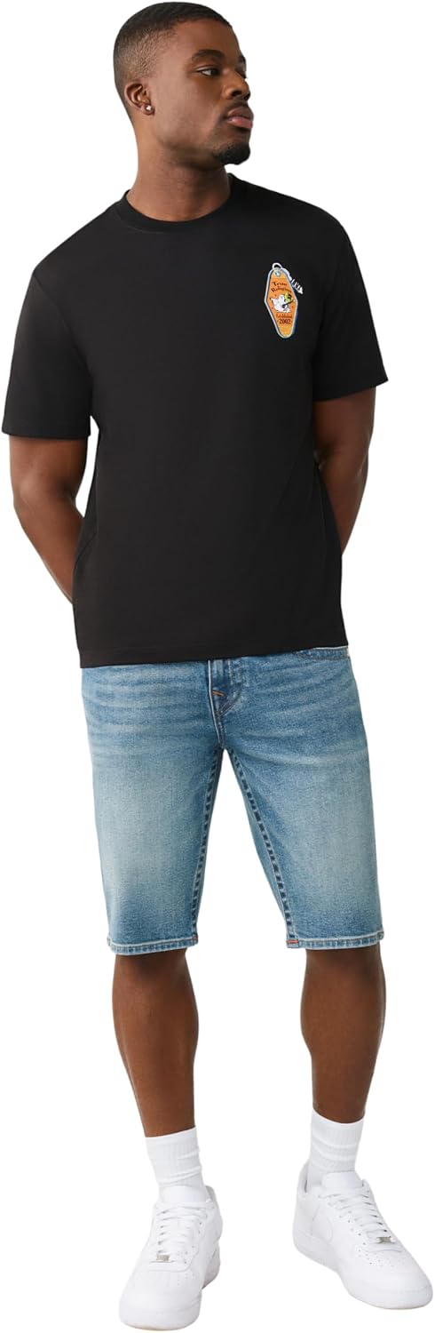 True Religion Men’s Ricky Flap Denim Short – Whiskering, Horseshoe Detailing