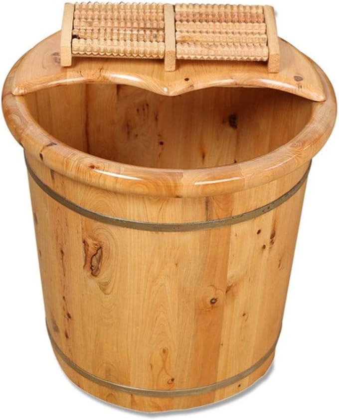 Pedicure Foot Soak Tub Pedicure Foot Bath Barrel Covered Foot Basin Solid Wood Foot Bath Thickened Foot Spa Barrel Spa, Massage, Sauna Foot Bath Spa Bowl for Feet Stress Relief (Brown)