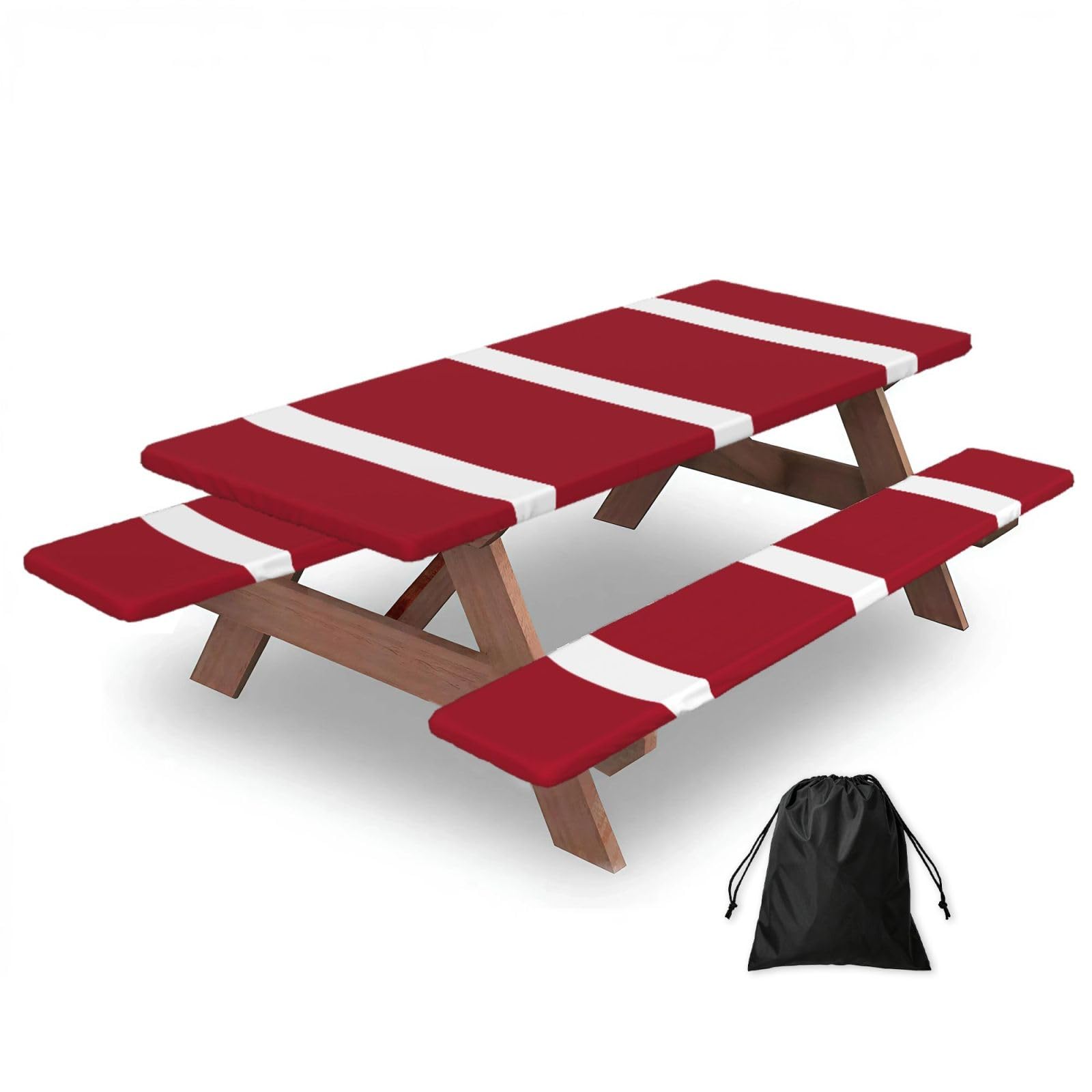Hhbiuuo Black 72In Camping Table Cover & Bench Covers 3-Pack Set, Flag Of Latvia Print Tablecloths, For Rectangle Tables Picnic
