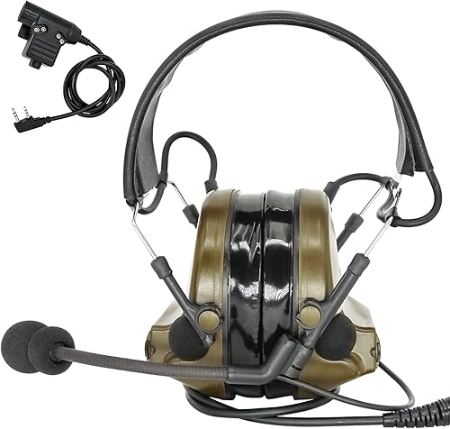 Auriculares tácticos Hearangel, reducción de ruido con captación de sonido y PTT Ken de 2 pines para actividades de airsoft
