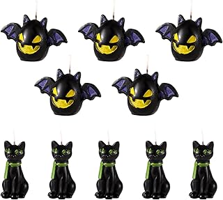 10pcs Halloween Candles, Black Cat and Bat Candle Halloween Decorative Themed Candle Cute Spooky Wax Mini Candles Gift for Cat Lovers Halloween Birthday Home Party Office Bedroom Table Decor