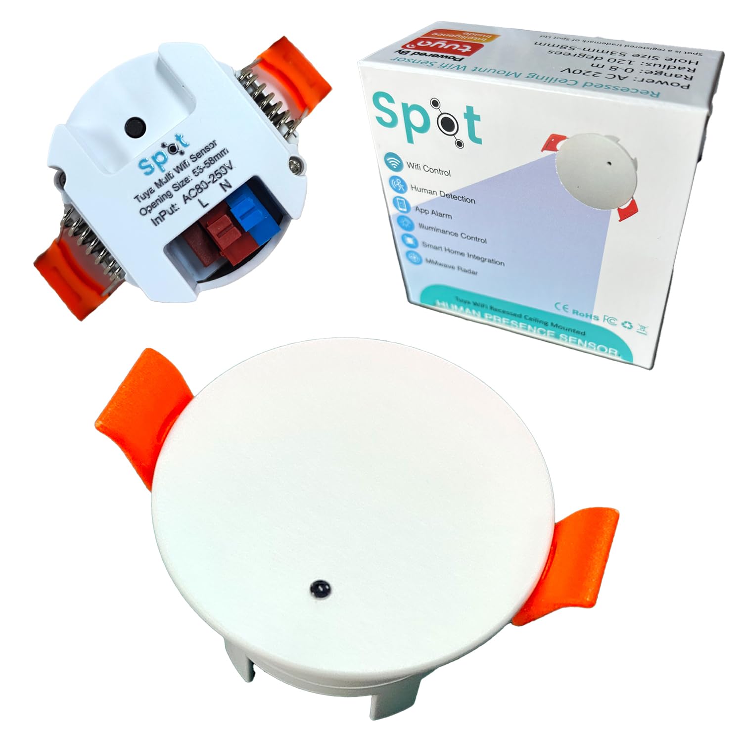 Spot Spot Tuya WiFi Menschlicher Mikrowellen-Präsenzsensor – Kein Hub erforderlich, intelligente Bewegungserkennung, einstellbare Empfindlichkeit, manipulationssicheres Design, kompatibel mit Smart Life