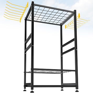 Garden Tool Organizer, Up 48 Long Handle Tool, Garage Storage and Organization with Side Hook for Broom/Rake/Shovel/T-Handle Tool, Heavy Duty Steel Outdoor Tool Rack,Yard Tool Stand for Shed
